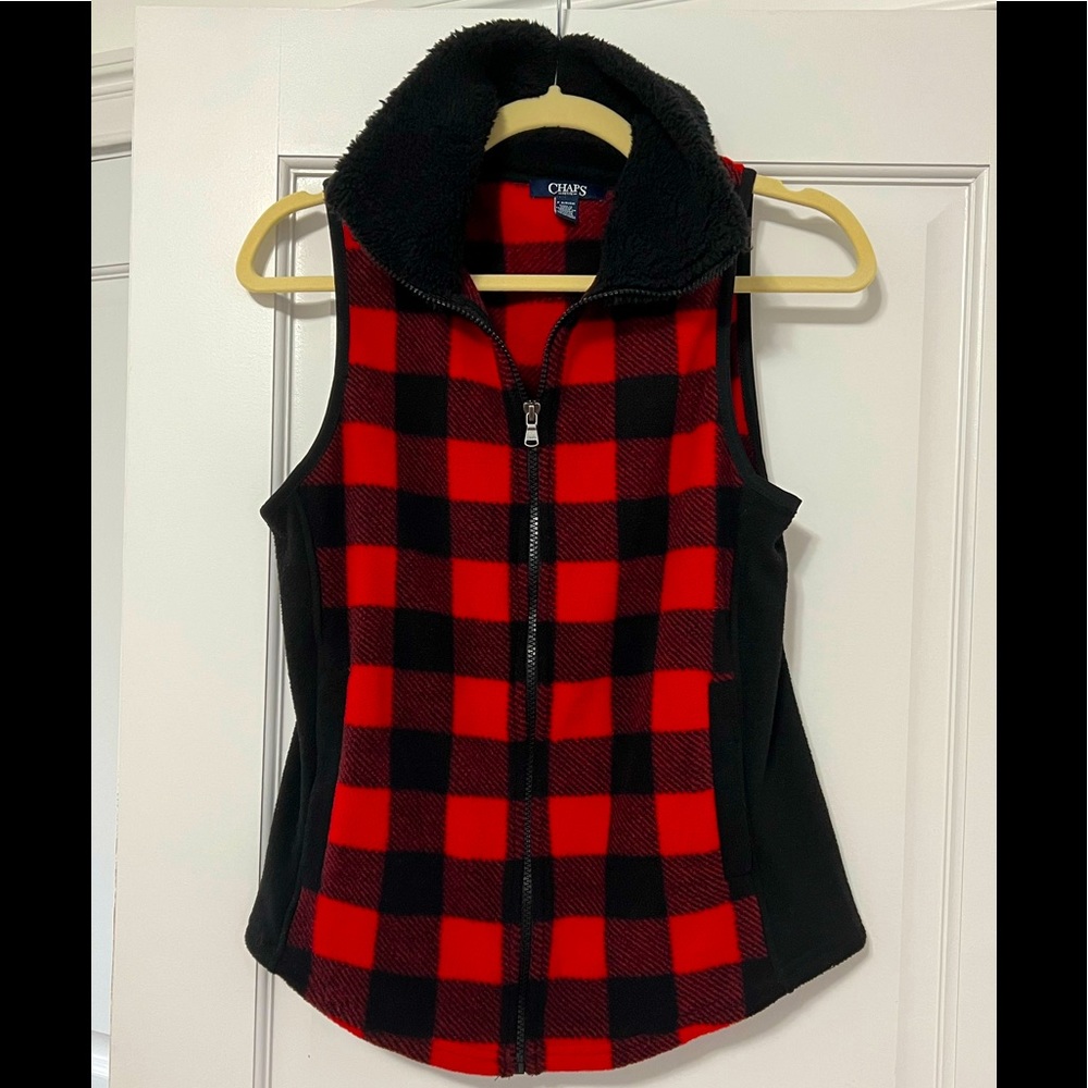 Chaps Buffalo Check Plaid Fleece Vest - Small Petite